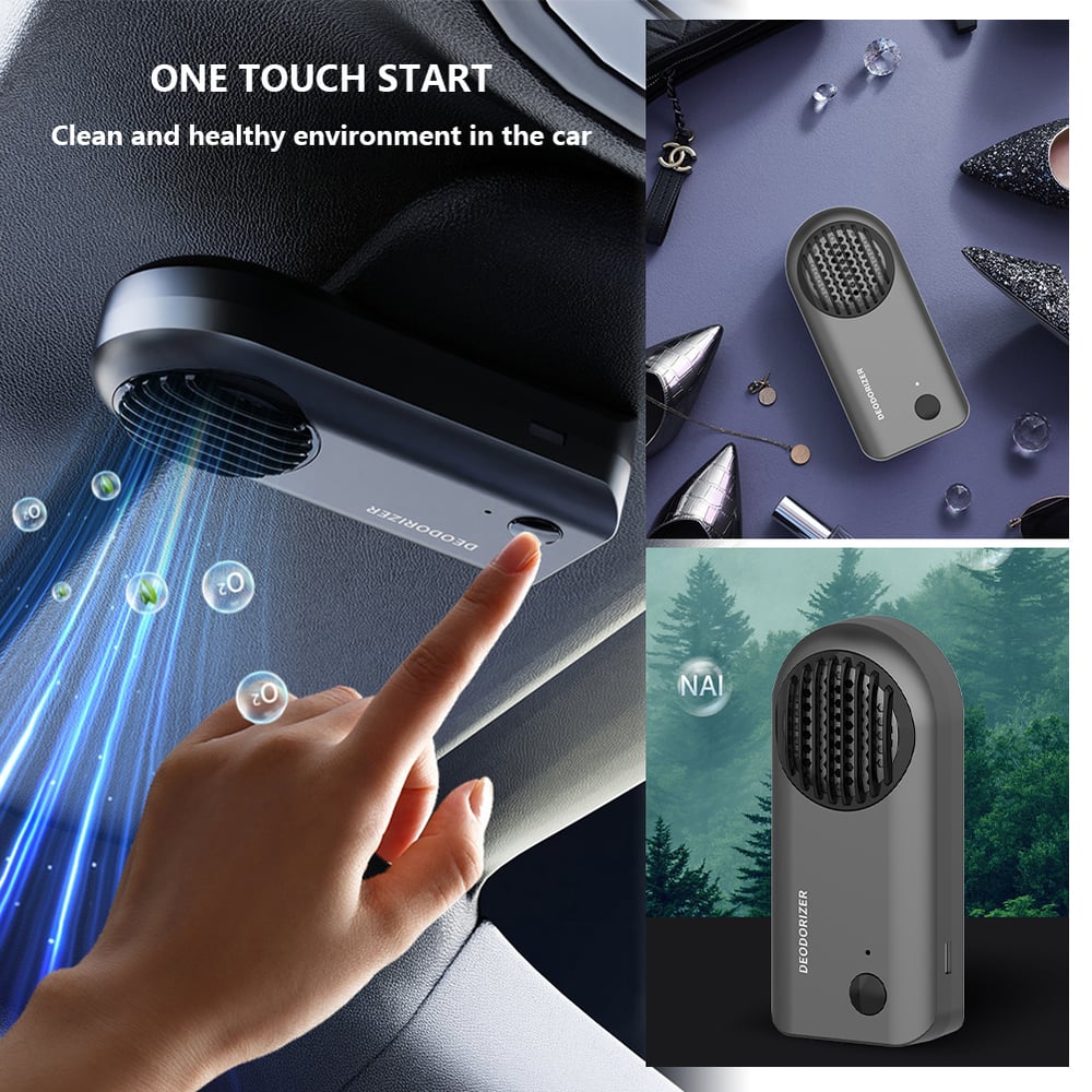 Auto Vehicle Odor Eliminator - USB Rechargeable Ozone Generator, Car Air Purifier, Smoke Remover