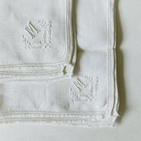 Image 1 of Set of 2 Monogrammed "M" White Linen Handkerchiefs 