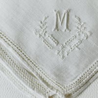 Image 3 of Set of 2 Monogrammed "M" White Linen Handkerchiefs 