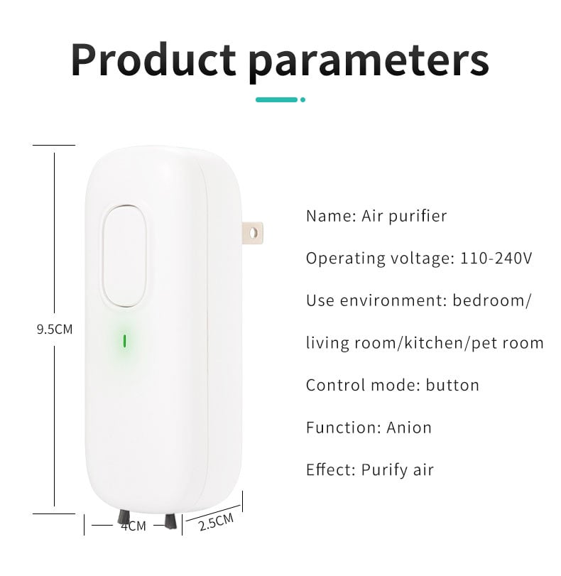 Mini Air Purifier - Plug-in Negative Ion Generator, No Filter, Household Odor Eliminator