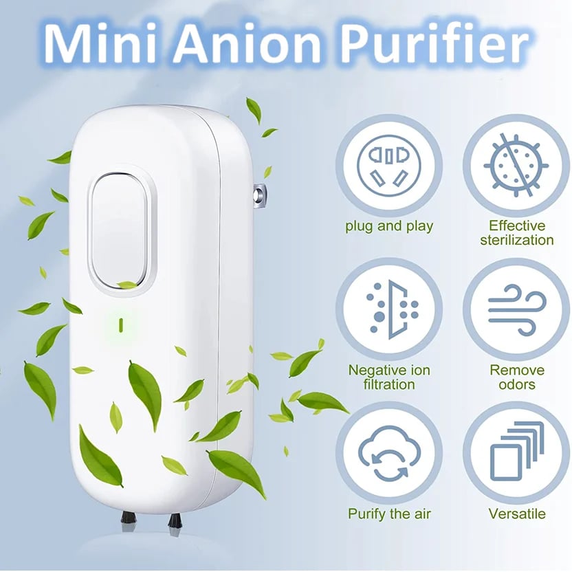 Mini Air Purifier - Plug-in Negative Ion Generator, No Filter, Household Odor Eliminator