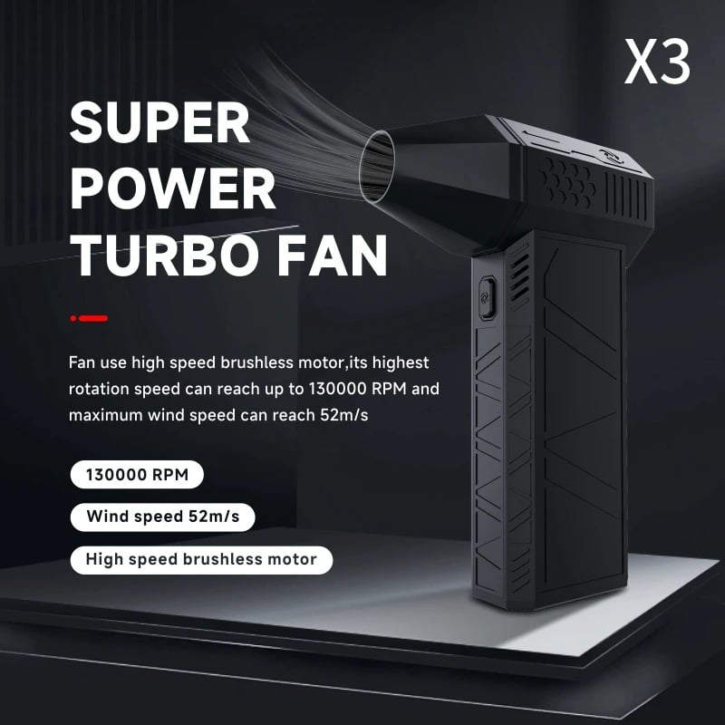 3rd Generation X3 Violent Blower - Turbo Jet Fan, Handheld Brushless Motor, 130,000 RPM, 52m/s Wind