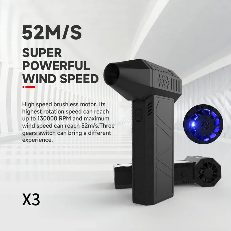3rd Generation X3 Violent Blower - Turbo Jet Fan, Handheld Brushless Motor, 130,000 RPM, 52m/s Wind