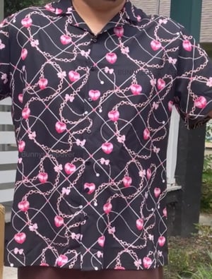 Image of Gyaru Hawaiian shirt !! Black and pink variant // up to 5XL !!