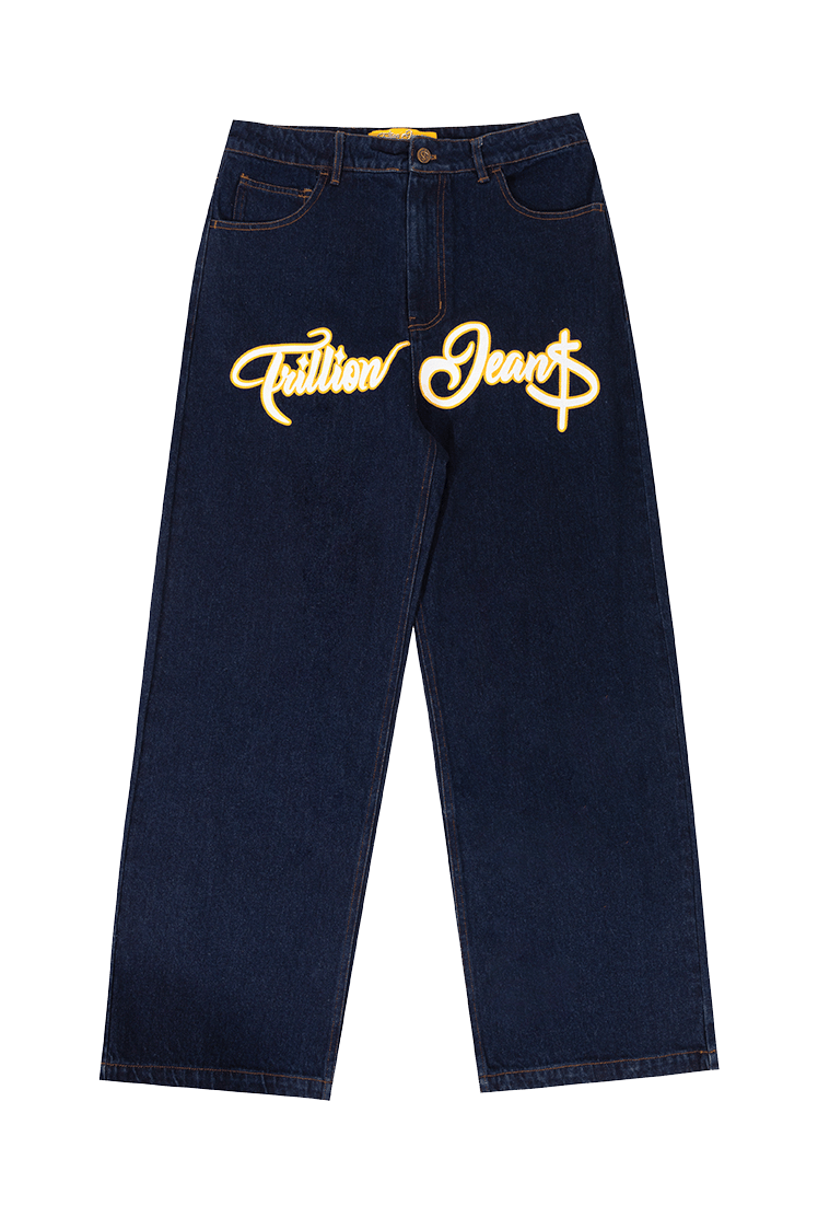 Trillion jeans yellow print logo 