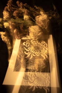 Image 1 of CRYSANTHEMUM LINOCUT (FLYING BIRDS)