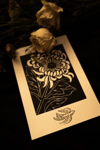 Image 4 of CRYSANTHEMUM LINOCUT (FLYING BIRDS)