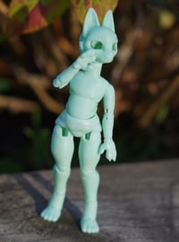 Image 3 of Miniature Shapeshifter "Kitty" Ball Jointed Doll Blank Base (Seafoam Green, Chubby Body)