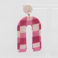 Image 2 of Pink Checkered Arch Earrings