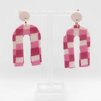 Image 1 of Pink Checkered Arch Earrings