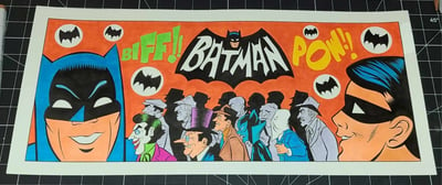 Image of BATMAN 1966 TV SERIES OPENING TRIBUTE ORIGINAL ART - 20 3/4" x 9 1/2"!