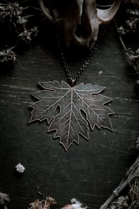 Image 3 of Maple Leaf etched brass necklace