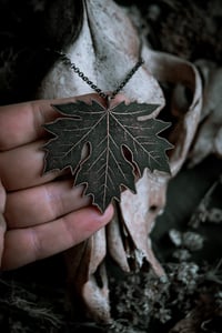 Image 5 of Maple Leaf etched brass necklace