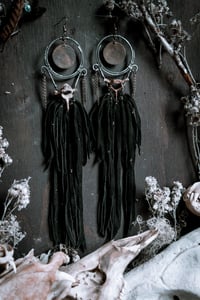 Image 2 of Leather Fringe Brass and Bone earrings
