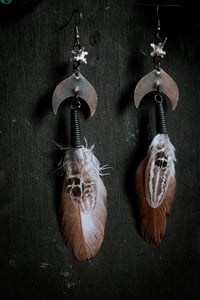 Image 3 of Bone Brass and Feather earrings