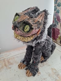 Image 13 of Wuss Puss Coraline Inspired Cat. Alternative doll. Large Green Glass eyes and The Cheshire Cat Grin.