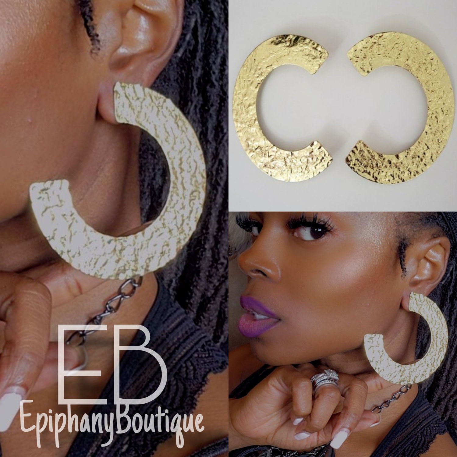 Image of The Chellie 'C' Hammered Earrings