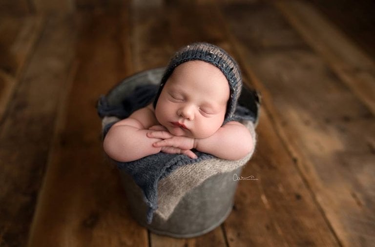 Image of Dusty Blue and Grey Striped Bonnet