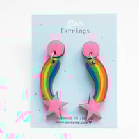 Star dangle earrings, handpainted colourful wooden glitter dangle earrings