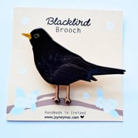 Blackbird Brooch, wooden hand painted blackbird brooch