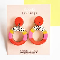 Circle Earrings- Hand-painted red lasercut dangle earrings