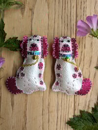 Image 1 of Pair of Staffordshire Spaniel Brooches - Pink
