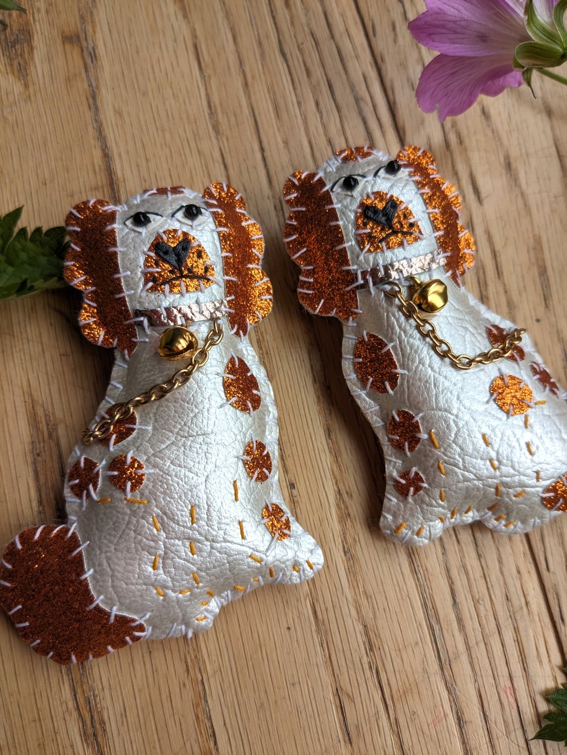 Image of Pair of Staffordshire Spaniel Brooches - Orange