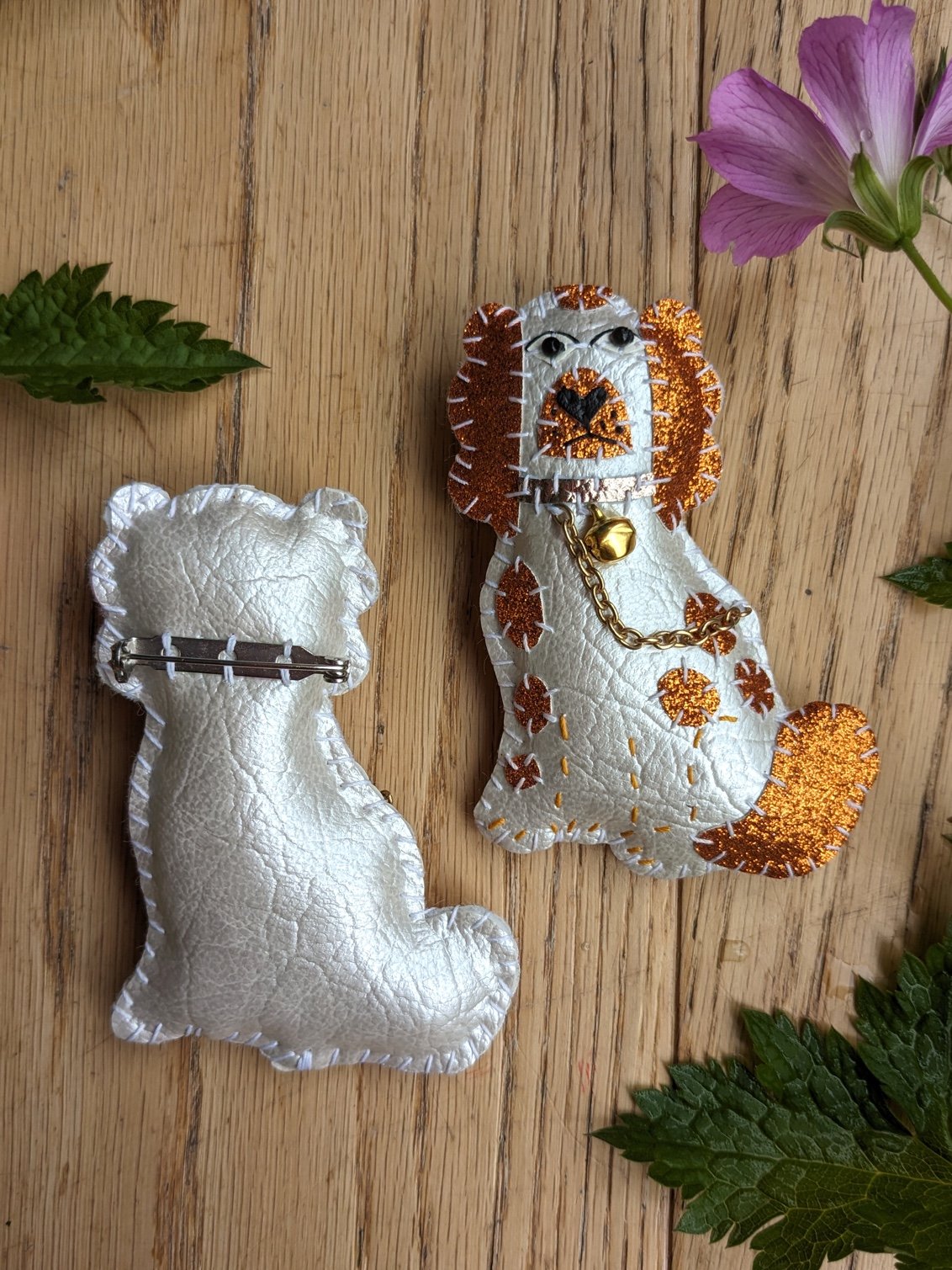 Image of Pair of Staffordshire Spaniel Brooches - Orange