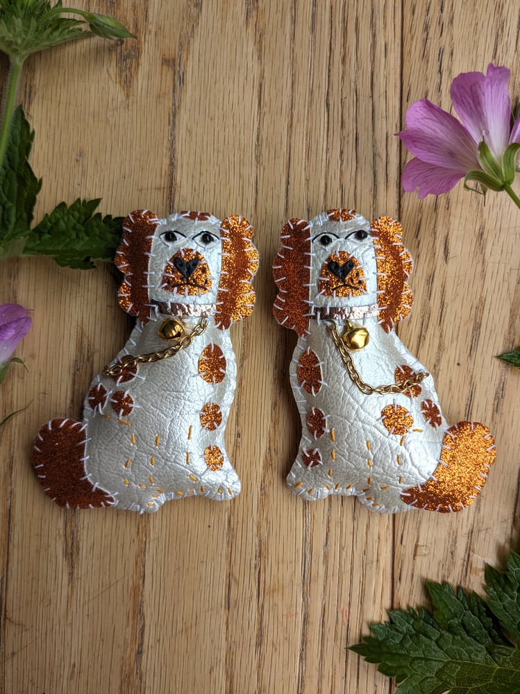 Image of Pair of Staffordshire Spaniel Brooches - Orange