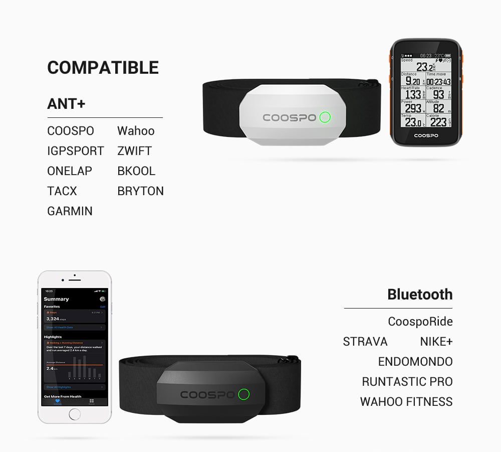 COOSPO H808S Heart Rate Sensor - Dual Mode ANT+ & Bluetooth with Chest Strap, Compatible with Wahoo