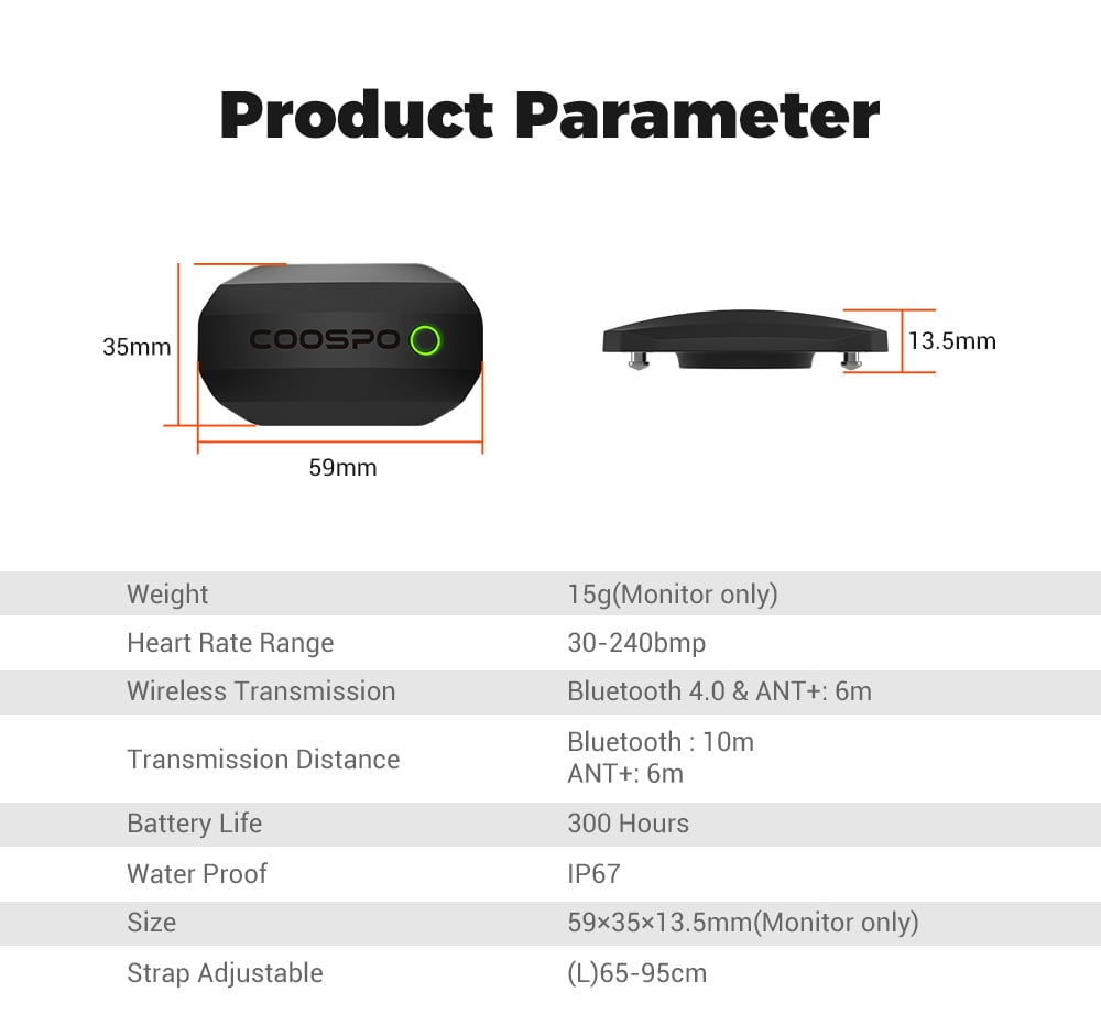 COOSPO H808S Heart Rate Sensor - Dual Mode ANT+ & Bluetooth with Chest Strap, Compatible with Wahoo