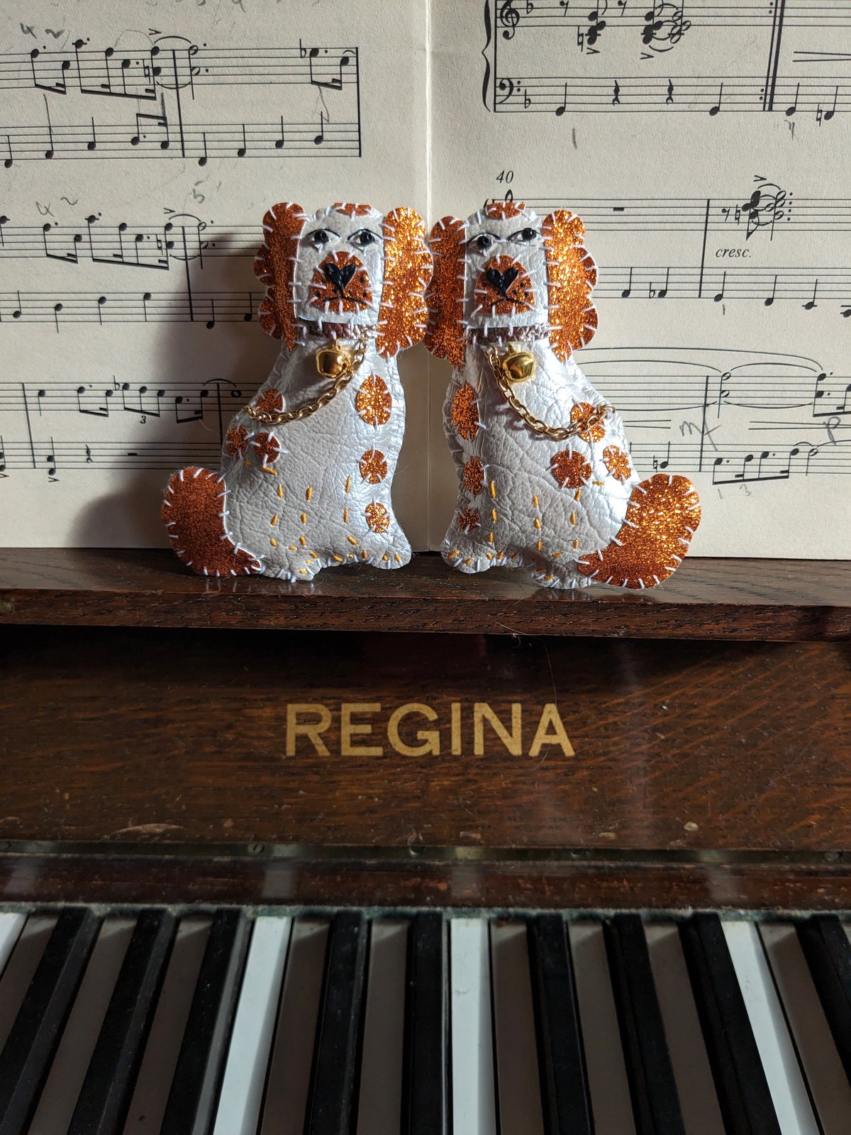 Image of Pair of Staffordshire Spaniel Brooches - Orange