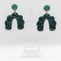 Image 1 of Teal Swirly Cloud Arch Earrings