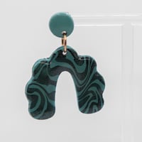 Image 2 of Teal Swirly Cloud Arch Earrings