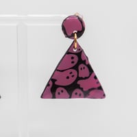 Image 2 of Black & Pink Ghost Triangle Earrings