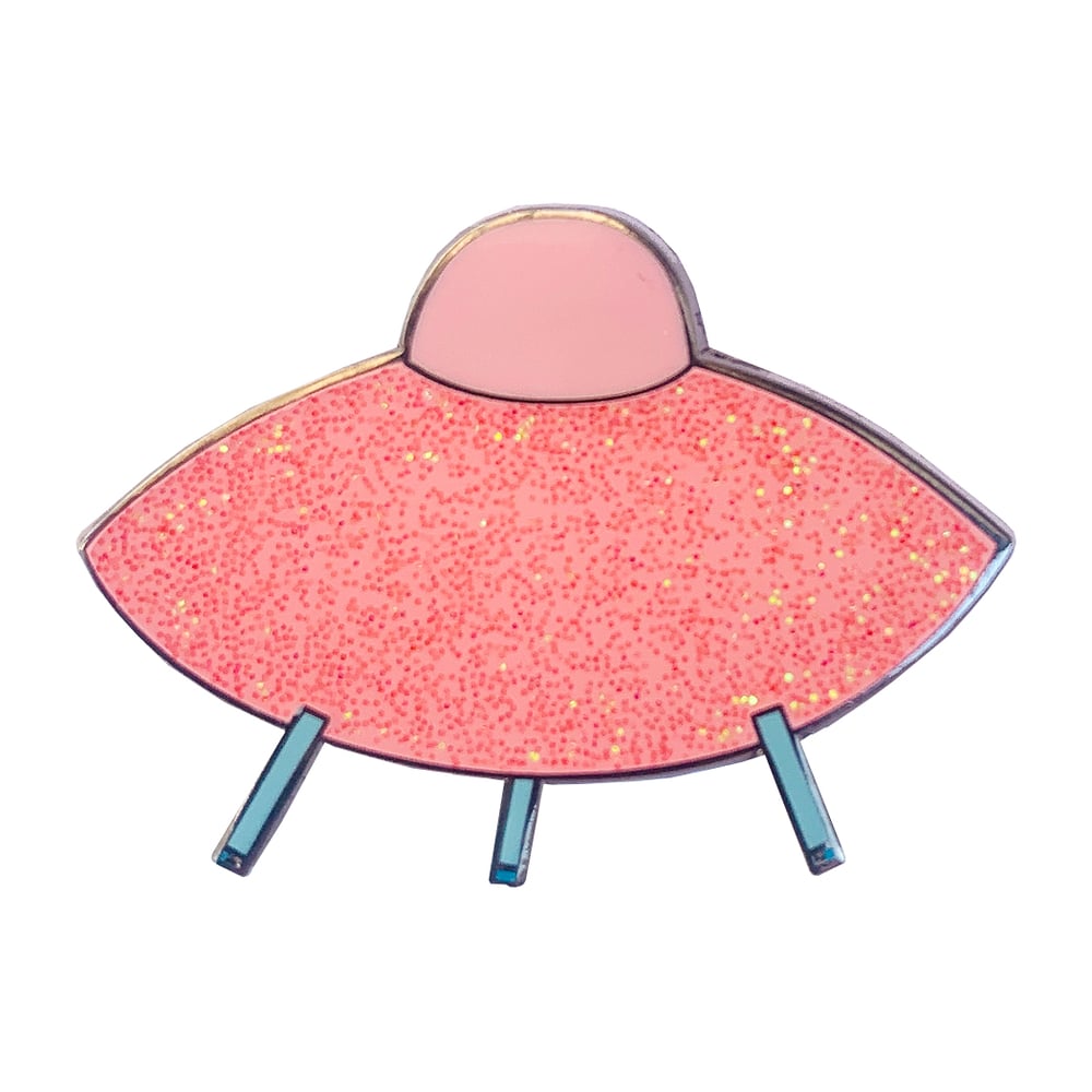 Image of (Esther Pearl Watson) Glitter Saucer Pin (Pink)