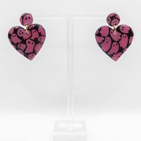 Image 1 of Black & Pink Ghost Heart Earrings