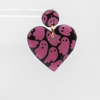 Image 2 of Black & Pink Ghost Heart Earrings