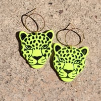 Image 2 of Yellow Fluorescent Leopard Hoops