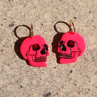 Image 1 of Pink Fluorescent Skull Hoops