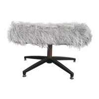 Image 1 of Mid Century Walnut and Faux Fur Footstool, 1960s