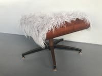 Image 2 of Mid Century Walnut and Faux Fur Footstool, 1960s