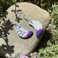 Image 2 of Dawn Dance, hand-painted ceramic bisque crescent dragon earrings