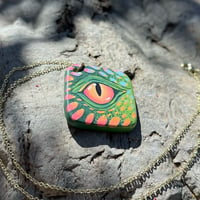 Image 2 of Green Dragon Eye, hand-painted ceramic bisque pendant