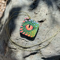 Image 3 of Green Dragon Eye, hand-painted ceramic bisque pendant