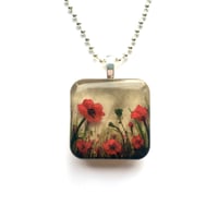 Image 3 of Custom Poppy Field Hand Painted Pendant - With Memorial Ashes