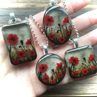 Image 6 of Custom Poppy Field Hand Painted Pendant - With Memorial Ashes