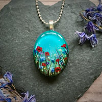 Image 1 of Custom Poppy and Cornflower Meadow Painted Pendant - With Memorial Ashes