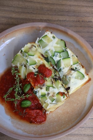 Image of Flan de courgettes et coulis de tomates