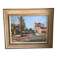 Image 1 of Original Oil on Board Streetscape Attributed to Alfred Mira